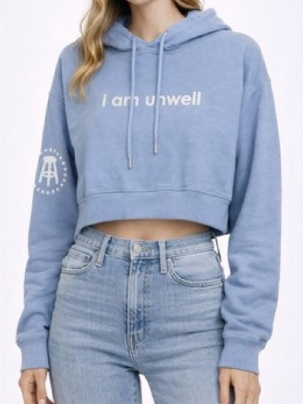 CALL HER DADDY I Am Unwell Cropped Hoodie Light Blue Barstool Sports L